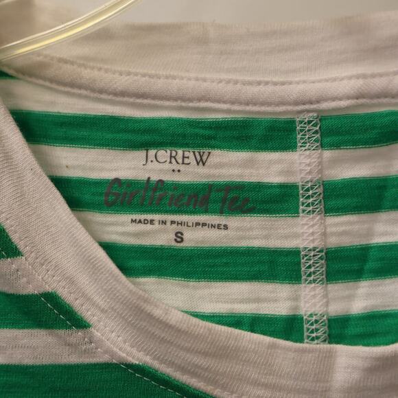 J. Crew AT466 Style Breton Girlfriend rewneck Tee Size Small Green White - Picture 3 of 9